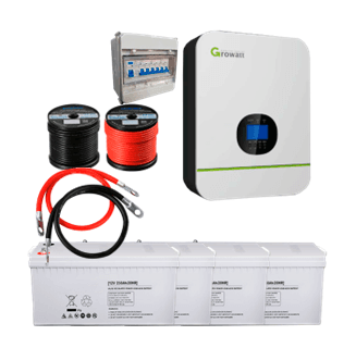 Kit de respaldo 3 KWh 110V con inversor cargador Growatt 3000W 24V (sin paneles)