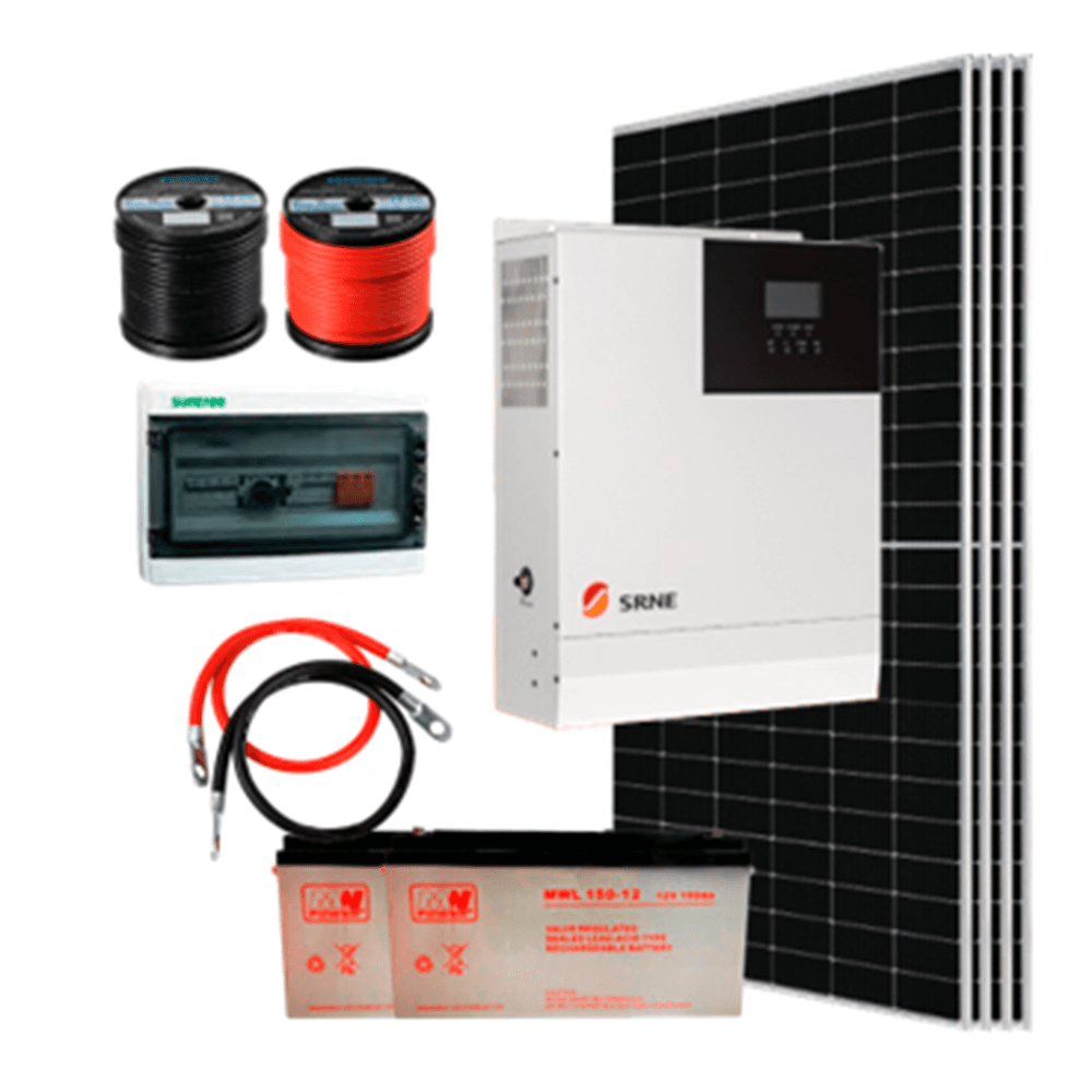 Kit doméstico de 2 KWh a 110V con inversor cargador SRNE 3000W 24V